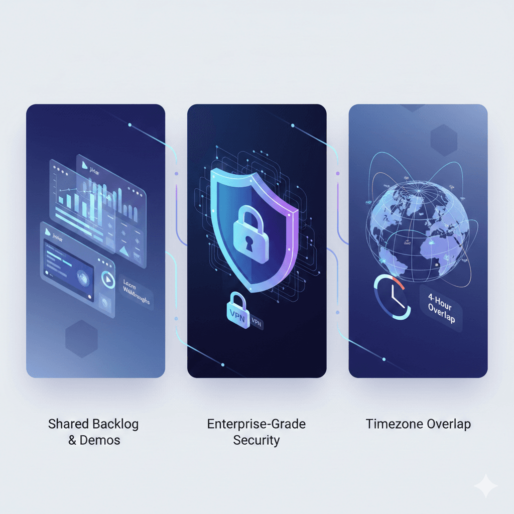 Remote consulting: shared backlog and demos, enterprise-grade security, and timezone overlap